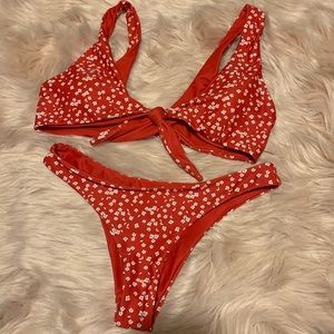 Bathingsuit - never worn- red w/ white flowers